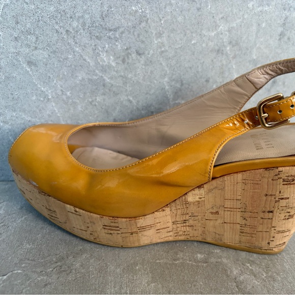Tan patent-leather peep-toe wedges - Picture 13 of 14